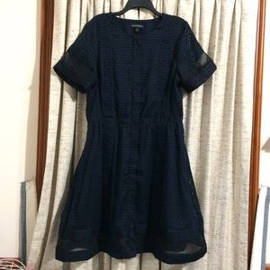 Banana Republic Navy Sheer Swiss Dot Dress